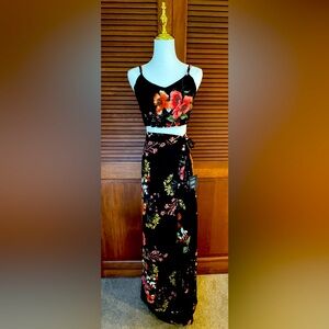 Lulus Black Floral Two-Piece Maxi Dress